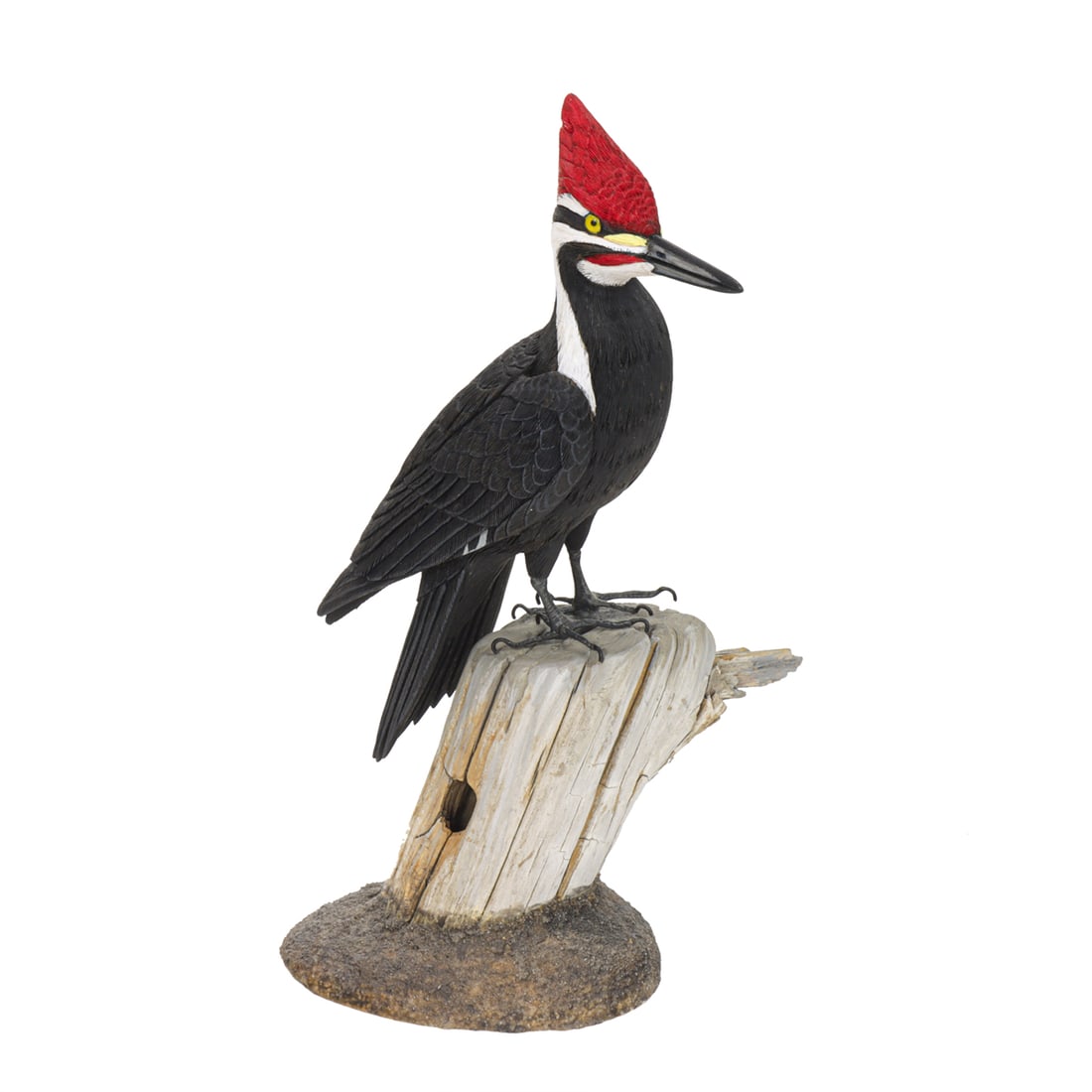Sculpture, Tad Beach: Tad Beach (American, 1956-2015), Pileated Woodpecker, 2011, carved and painted wood with glass detail, signed and dated beneath, overall: 10"h x 3.5"w x 6"d