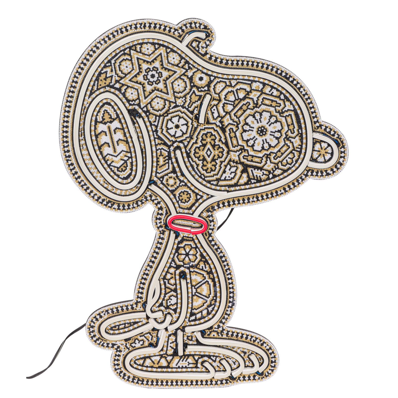 LED Sculpture, CHROMA (Rick Wolfryd): CHROMA (Rick Wolfryd) (American, b. 1953), "Snoopy," 2025, color beaded 2D LED sculpture in the Huichol style, signed, titled, and dated verso, AP aside from edition of 100, beaded in collaboration