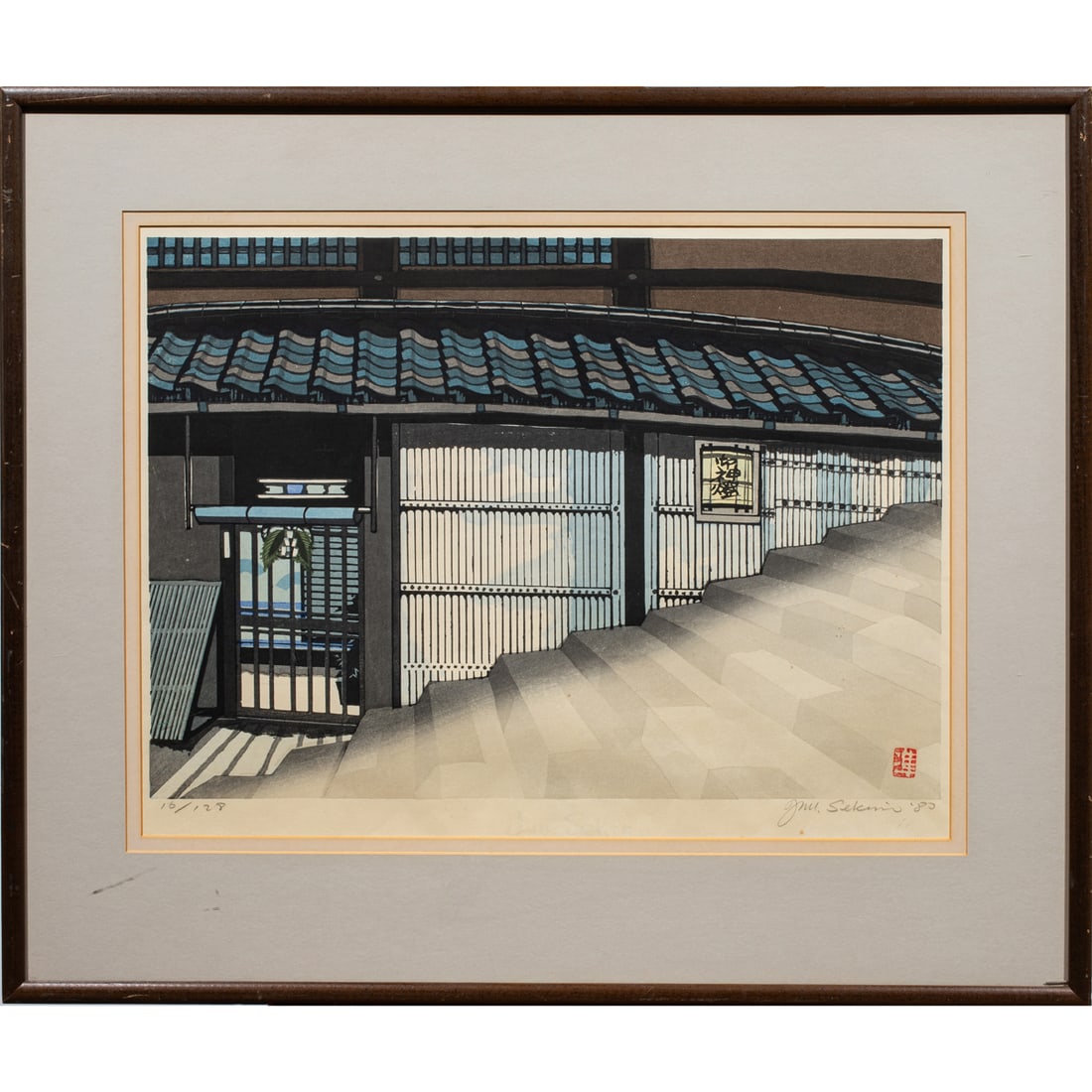 Jun'ichiro Sekino (1914-1988) - Untitled: Jun'ichiro Sekino (1914-1988) - Untitled. Woodblock print, signed, sealed, dated 1980 and numbered 16/128 in pencil, framed and glazed, 20"h x 26.25"w.