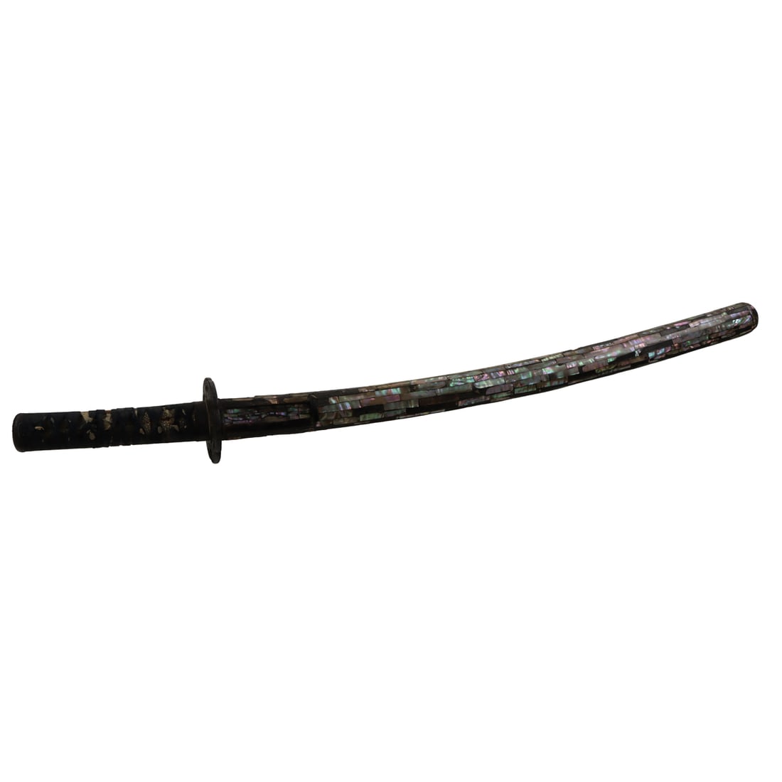 A Japanese wakizashi: A Japanese wakizashi. With mother-of-pearl inlaid scabbard, Edo period, 21" length of blade; 31" overall length.