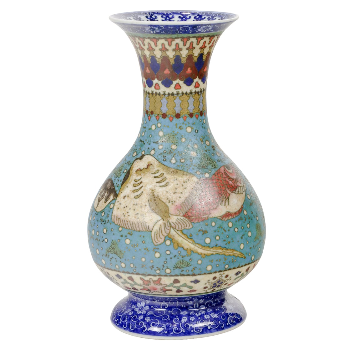 A Japanese cloisonne enamel and porcelain vase: A Japanese cloisonne enamel and porcelain vase. By the Shippo Gaisha Company, Meiji period, 9.5" high.