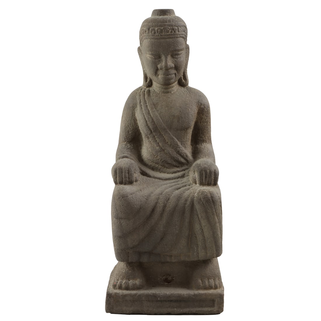 A Southeast Asian limestone seated figure of Buddha: A Southeast Asian limestone seated figure of Buddha. Carved seated in a frontal posture with hands resting on the knees, 14.5" high.