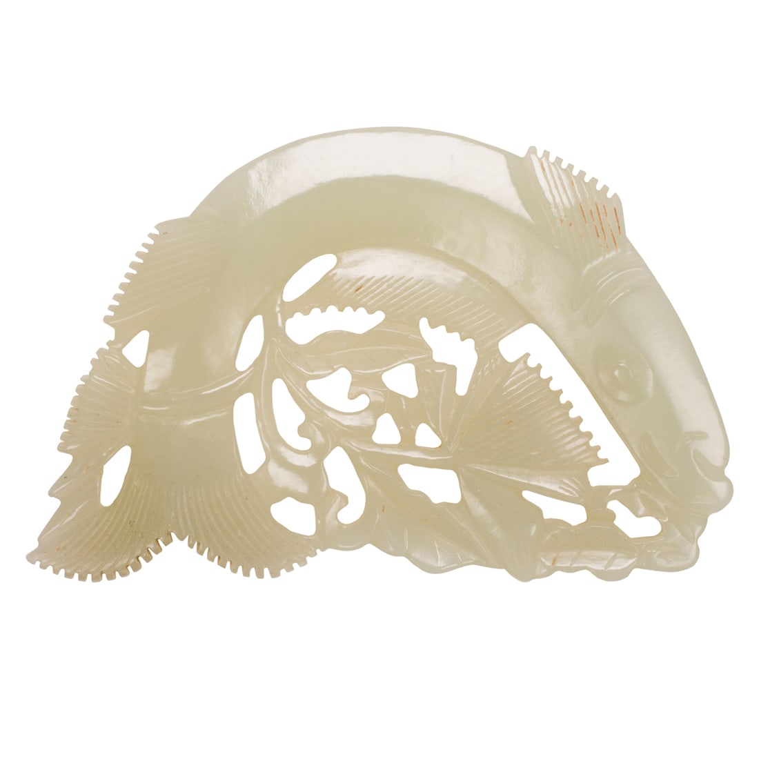 A Chinese white jade fish pendant: A Chinese white jade fish pendant. 3.125" across.