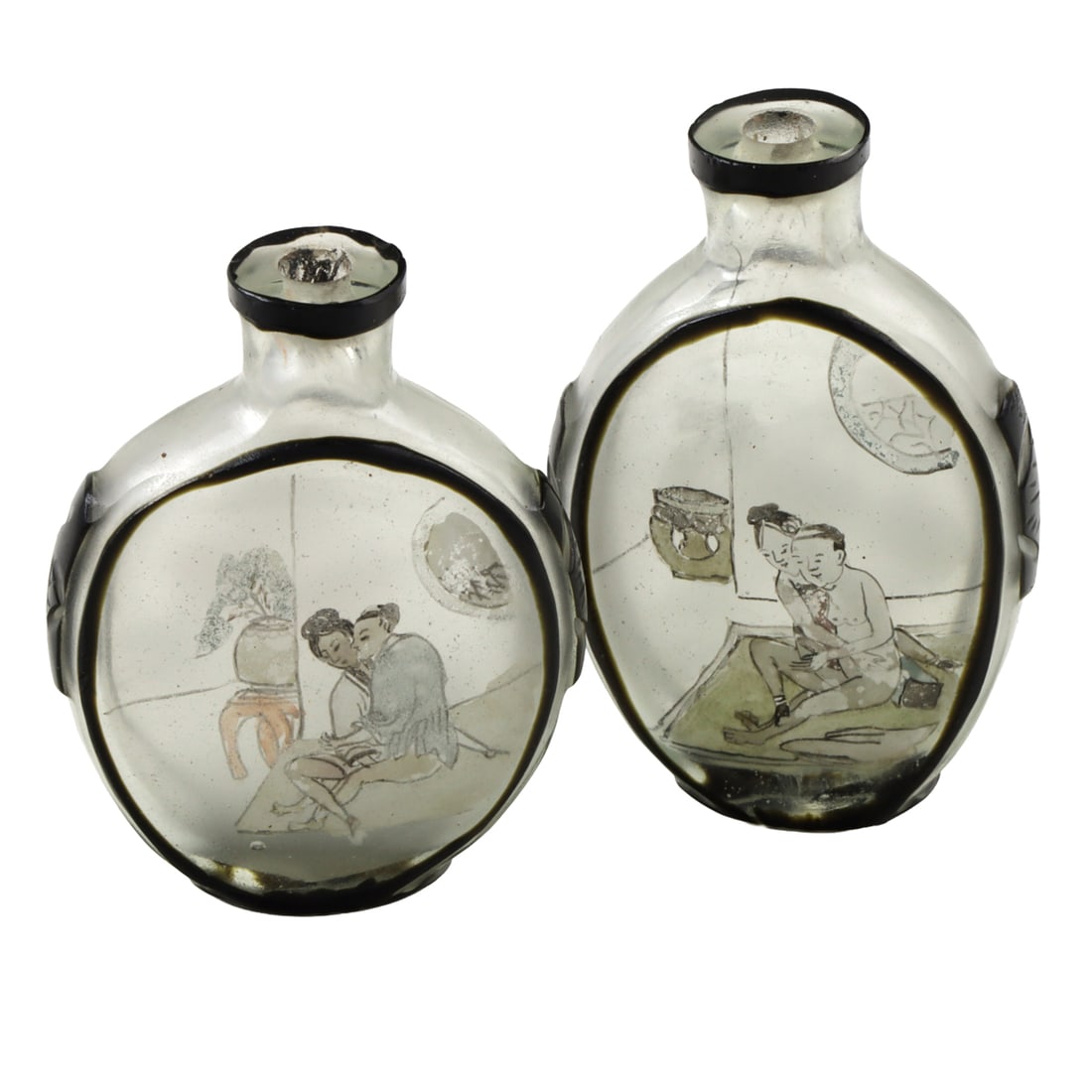 (lot of 2) Chinese inside-painted glass erotic subject snuff bottles (1 of 2)