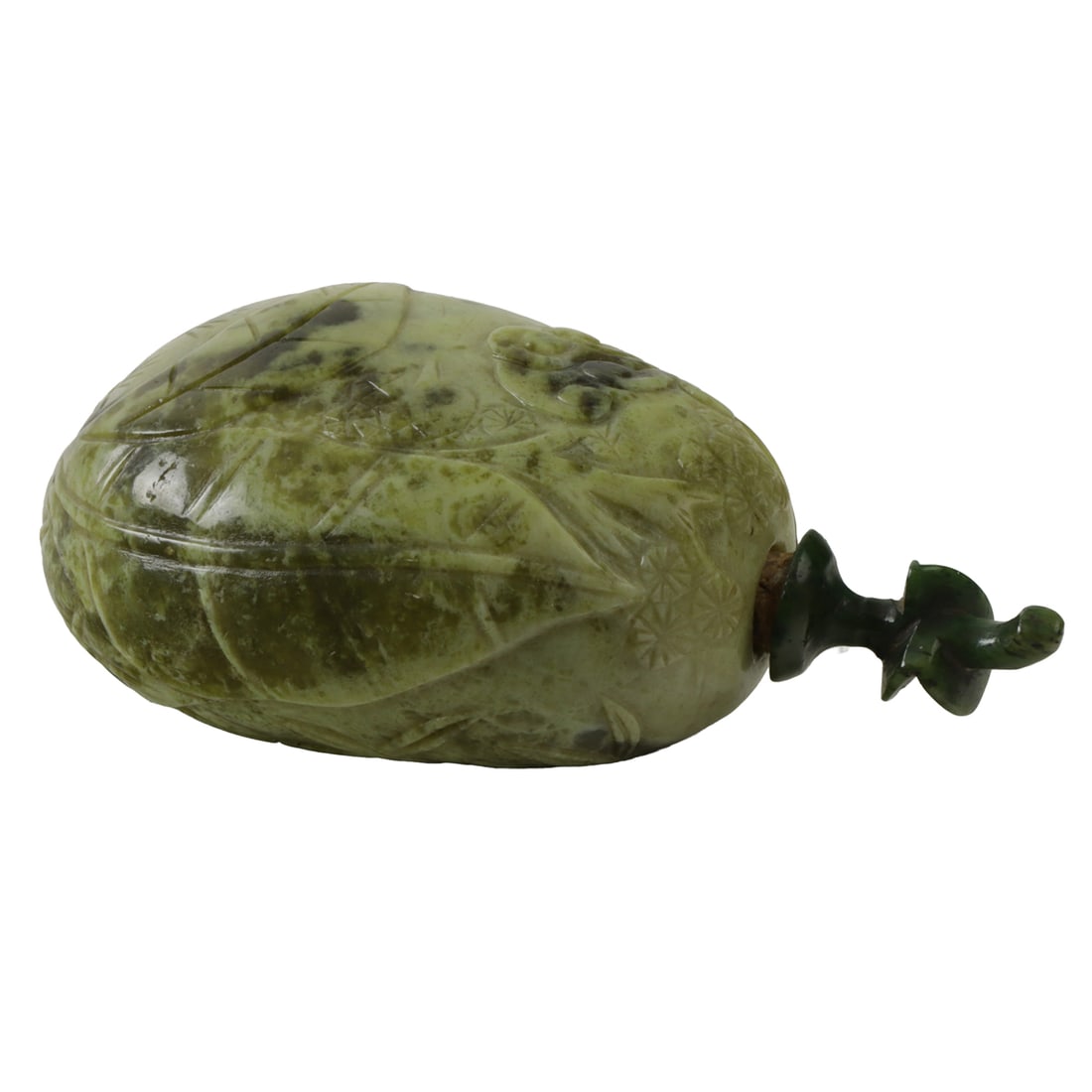 A Chinese green serpentine snuff bottle: A Chinese green serpentine snuff bottle. Featuring bamboo motif, 19th century, 3.25" high.