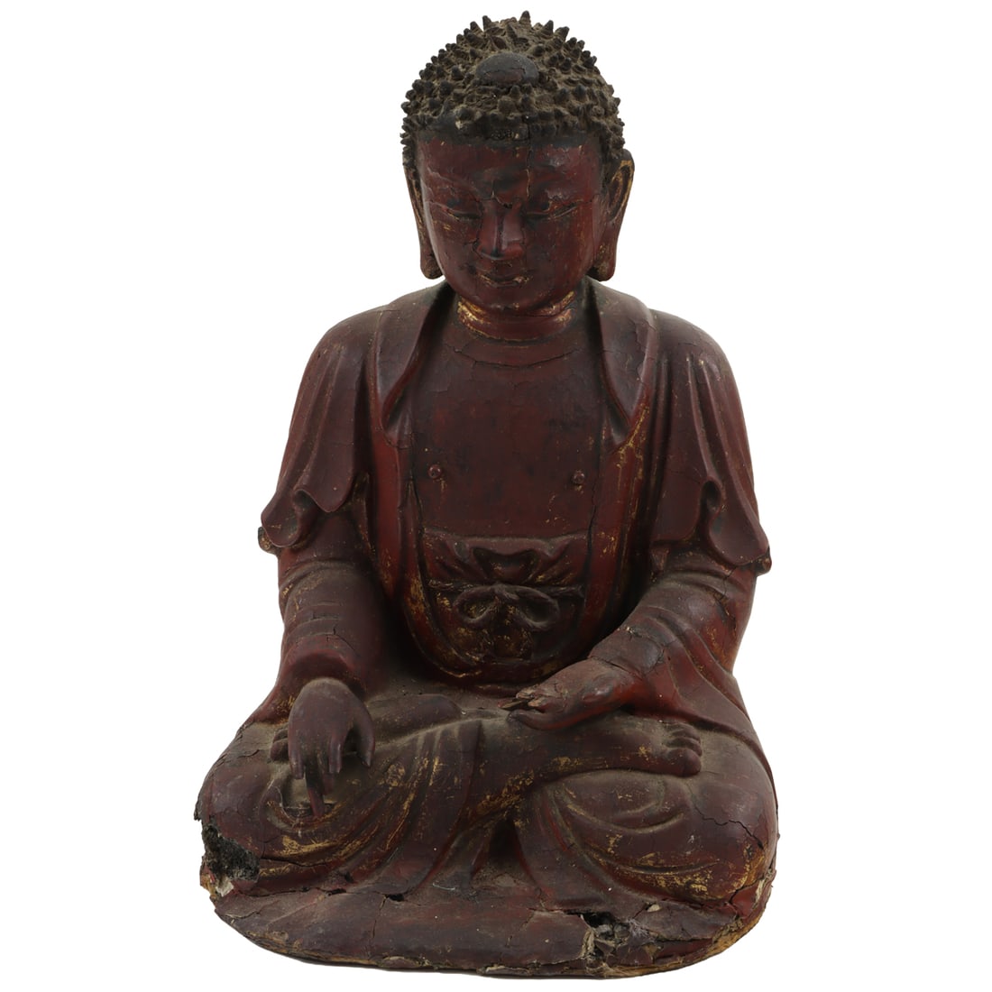 A Chinese hardwood lacquered figure of Buddha: A Chinese hardwood lacquered figure of Buddha. Qing dynasty, 10.5 high.