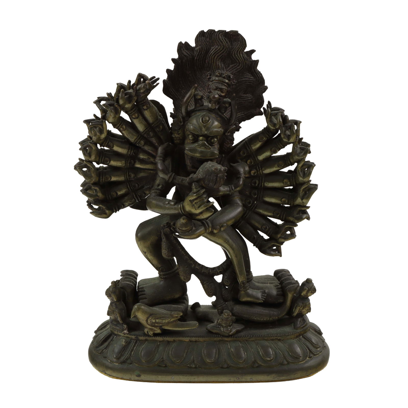 A Tibetan bronze figural group of Vajrabhairava and Vajravetali (1 of 3)