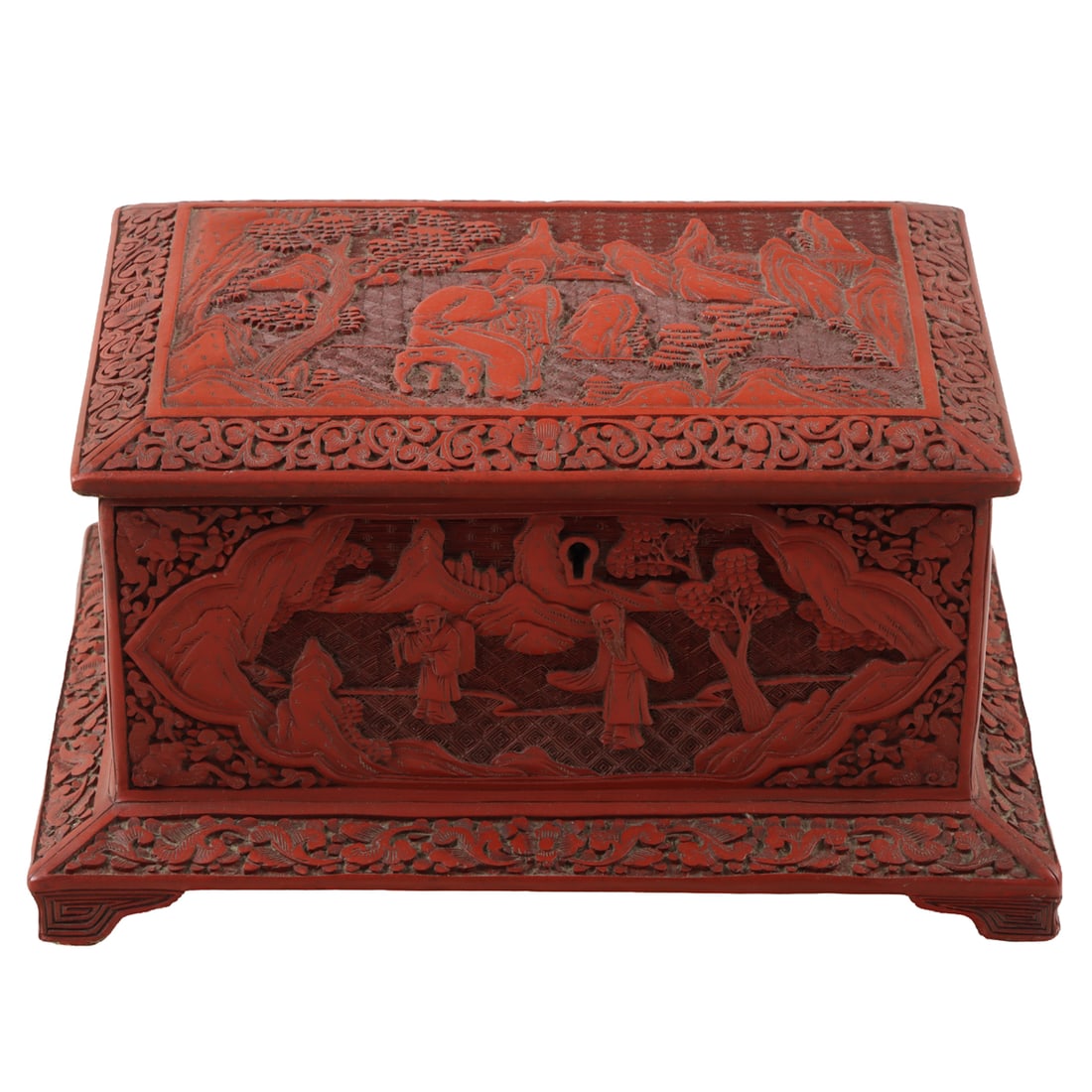 A Chinese cinnabar lacquer lidded box: A Chinese cinnabar lacquer lidded box. Early 20th century, 9.5" wide.