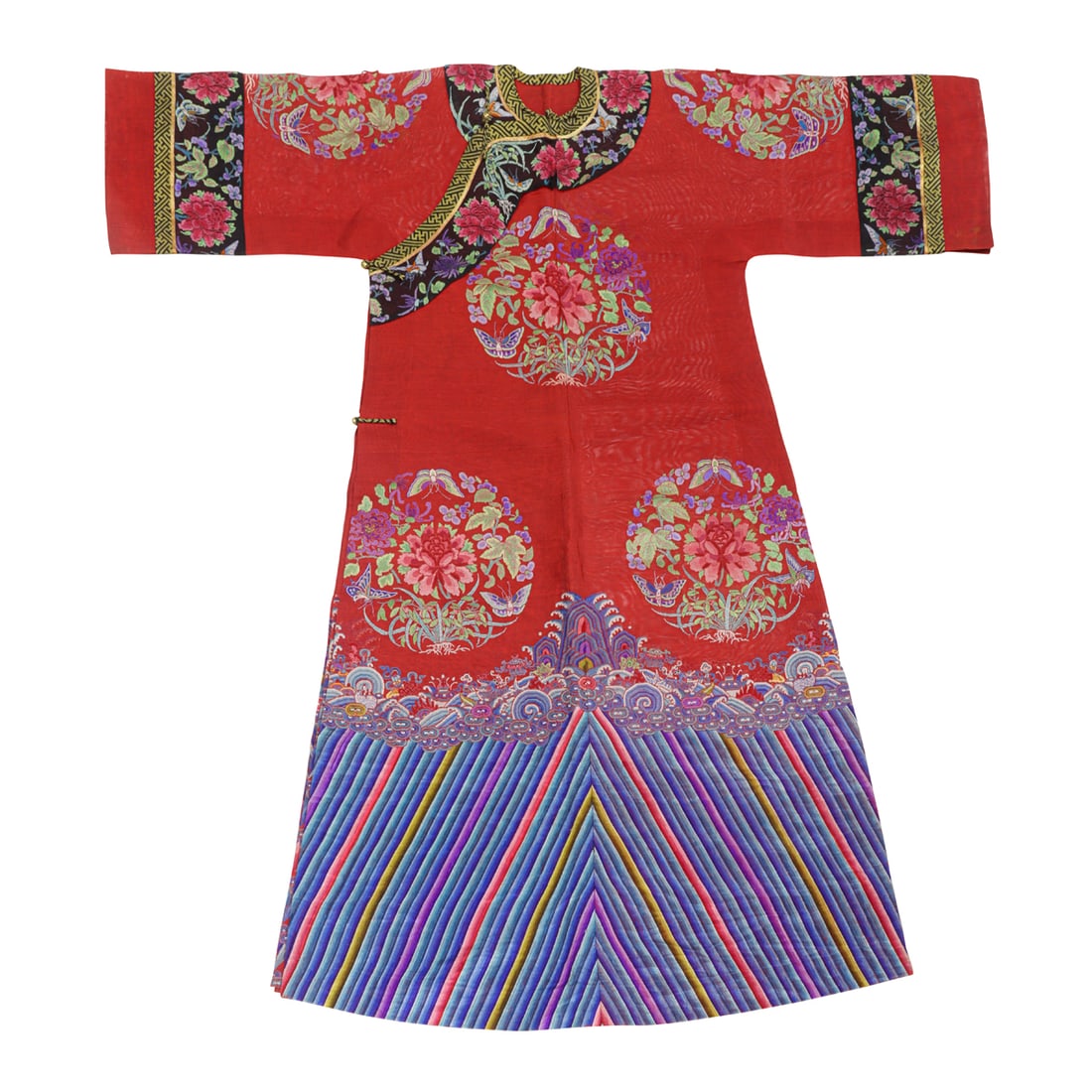A Chinese embroidered red-ground gauze informal robe (1 of 3)
