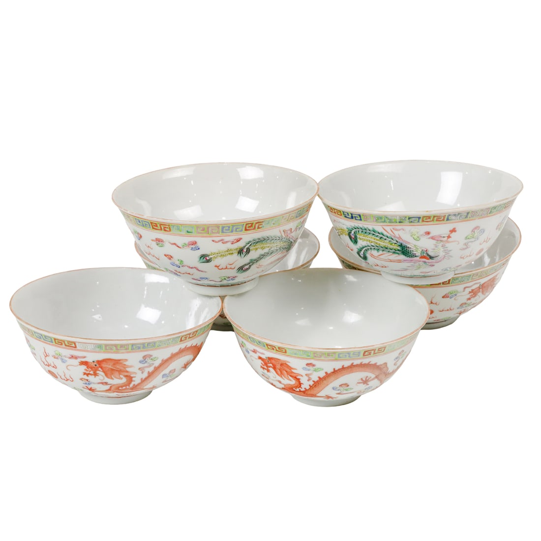 (lot of 6) Chinese famille rose 'dragon and phoenix' bowls (1 of 4)