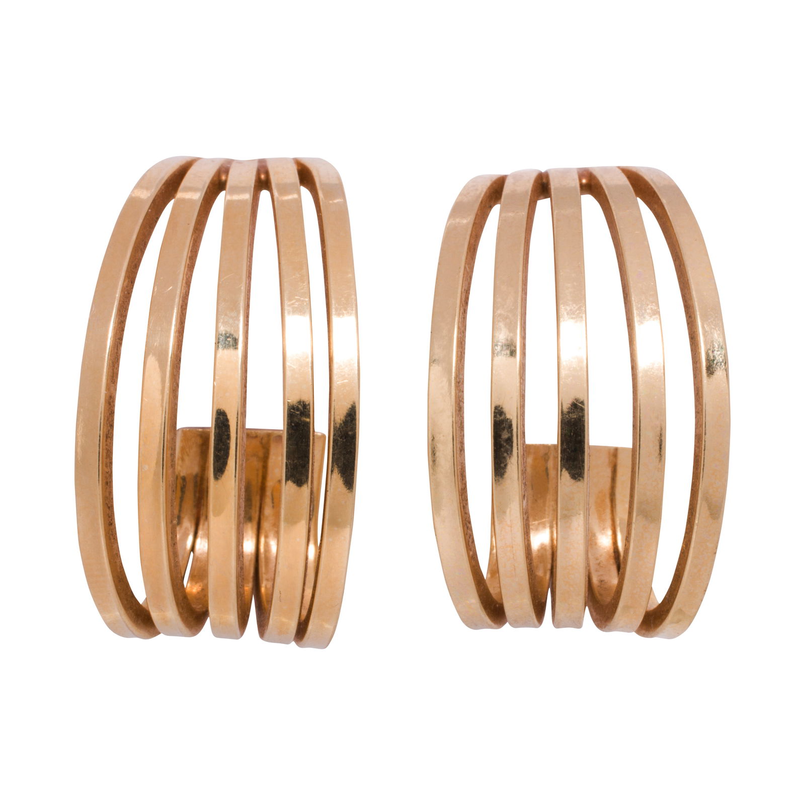 A pair 14k gold earrings: A pair 14k gold earringsOf abstract sweeping-form design; length: 1 1/8 in; 8.20 grams