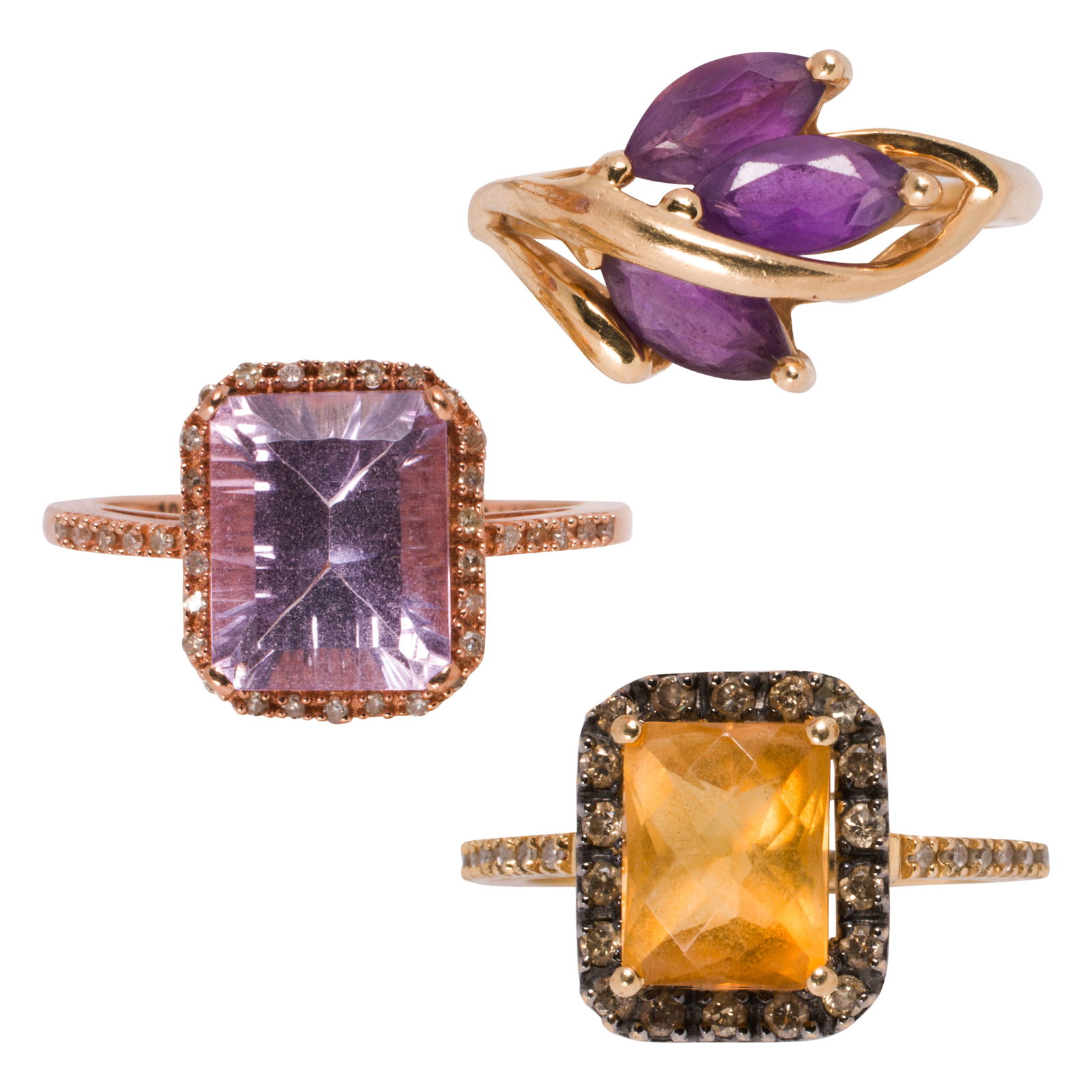 Three gem-set, 10k gold, and 14k gold rings (1 of 2)