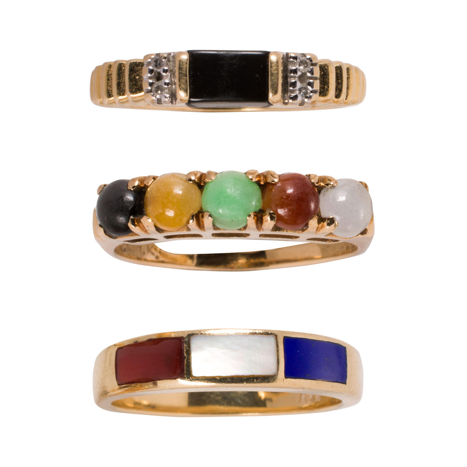 Three hardstone and 14k gold rings (1 of 2)