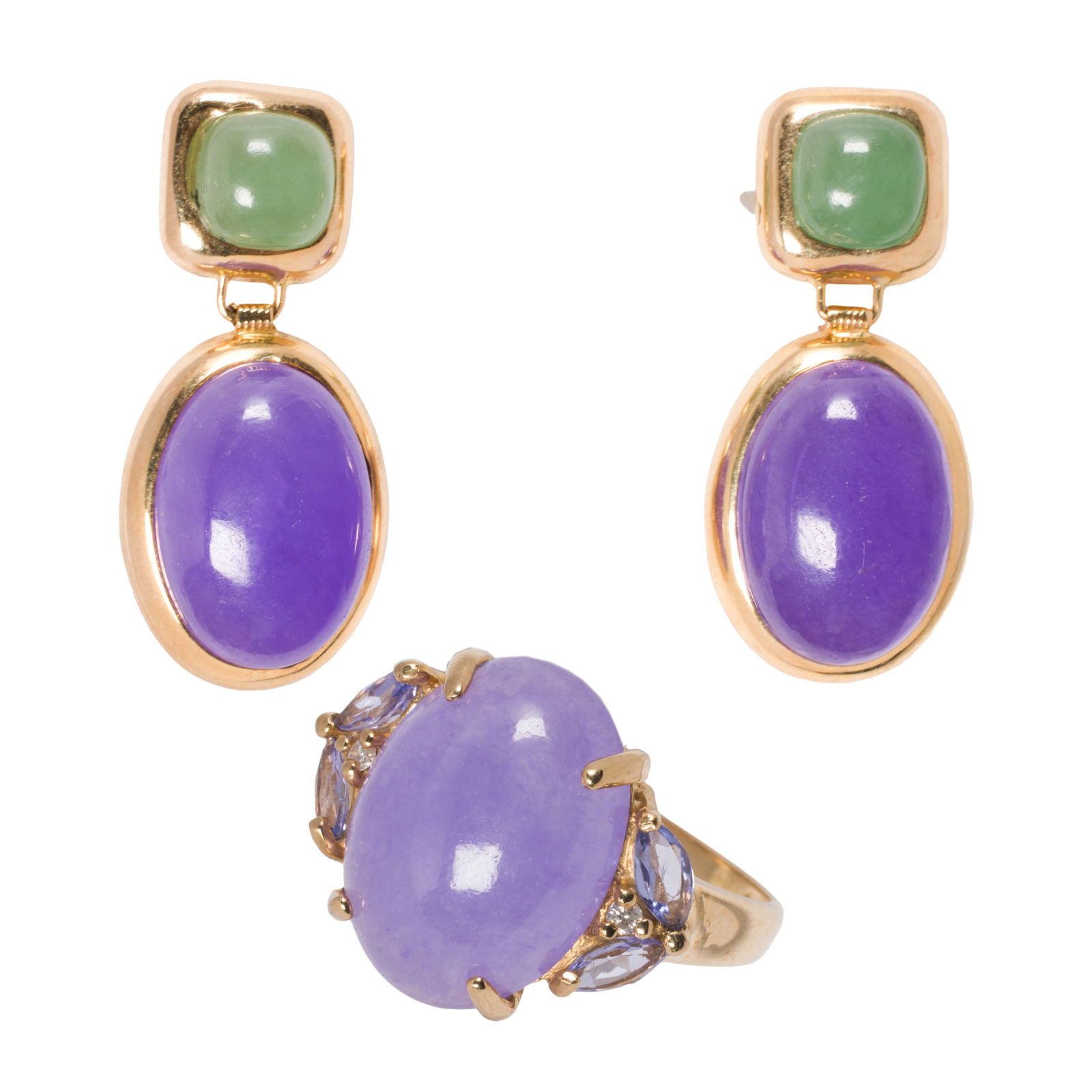 A hardstone and 14k gold ring and pair of earrings (1 of 1)