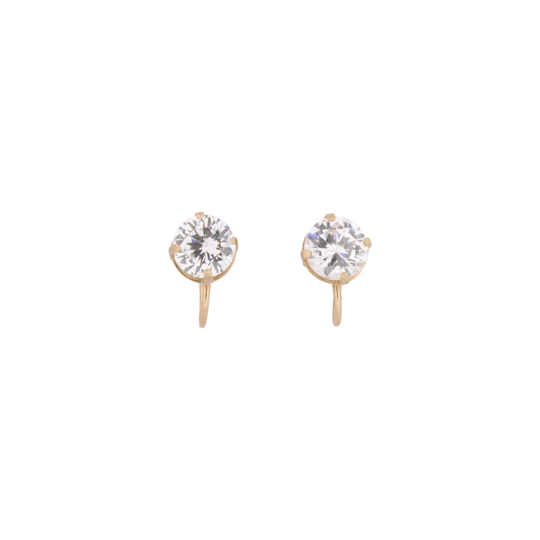 A pair of cubic zirconia and 14k gold ear clips and unmounted cubic zirconia: A pair of cubic zirconia and 14k gold ear clips and unmounted cubic zirconiaeach centering a round brilliant-cut cubic zirconia measuring approximately 6.30 mm in diameter, together with an
