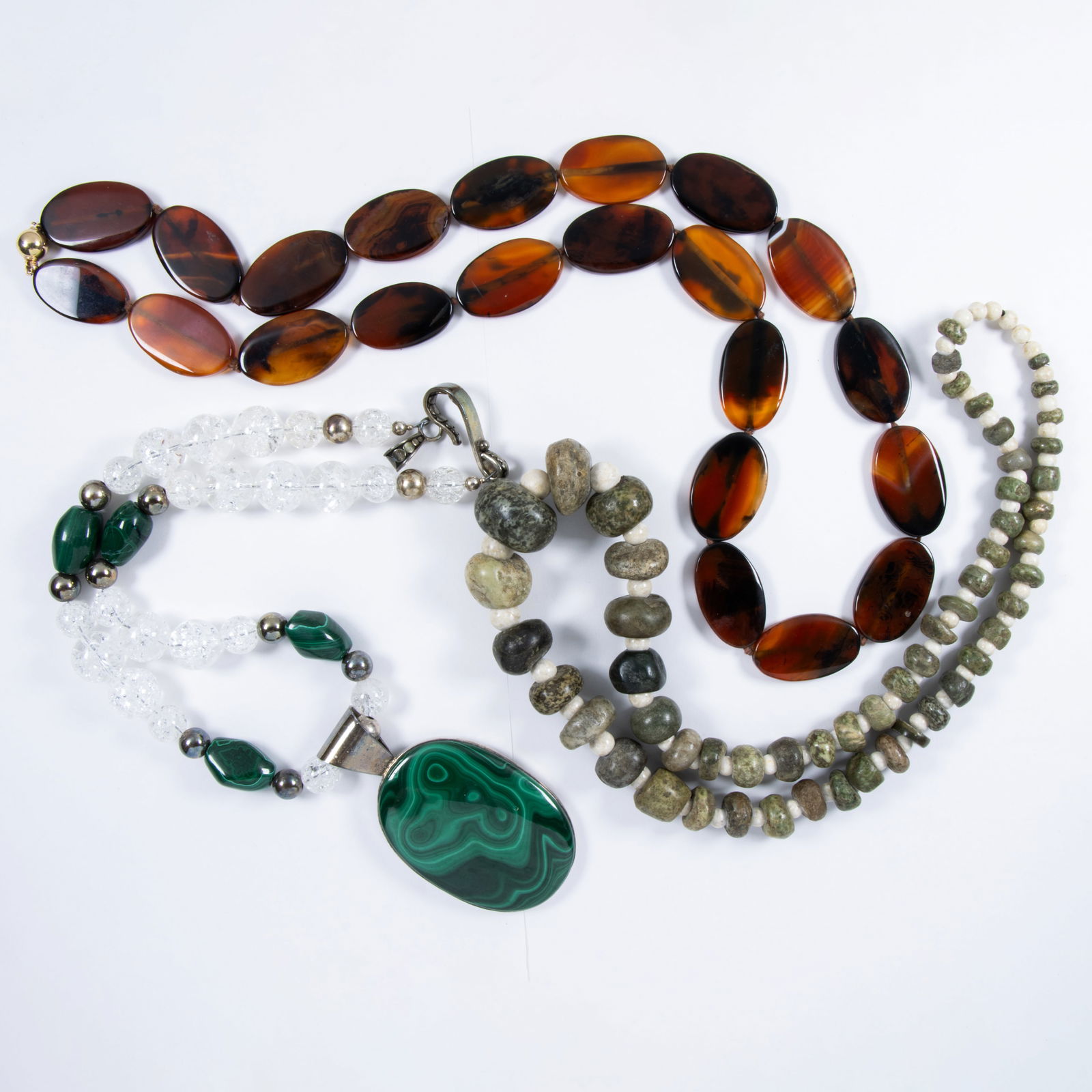 Three hardstone, silver, and 14k gold beaded necklaces (1 of 1)