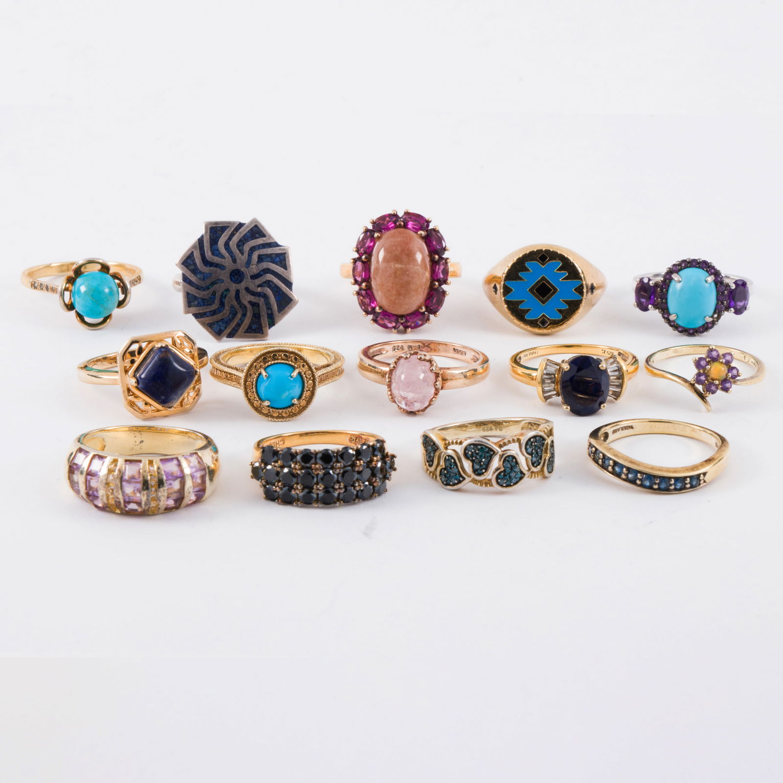 A group of silver and hardstone rings (1 of 1)