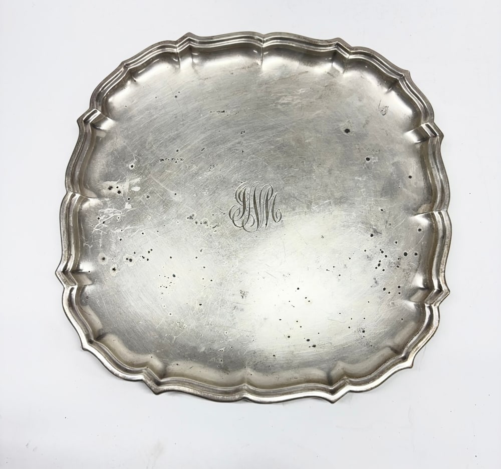 An American Frank Smith Sterling Tray: An American Frank Smith sterling tray with serpentine border, monogrammed 'JW', 10.75" dia. ,14.33 troy oz
