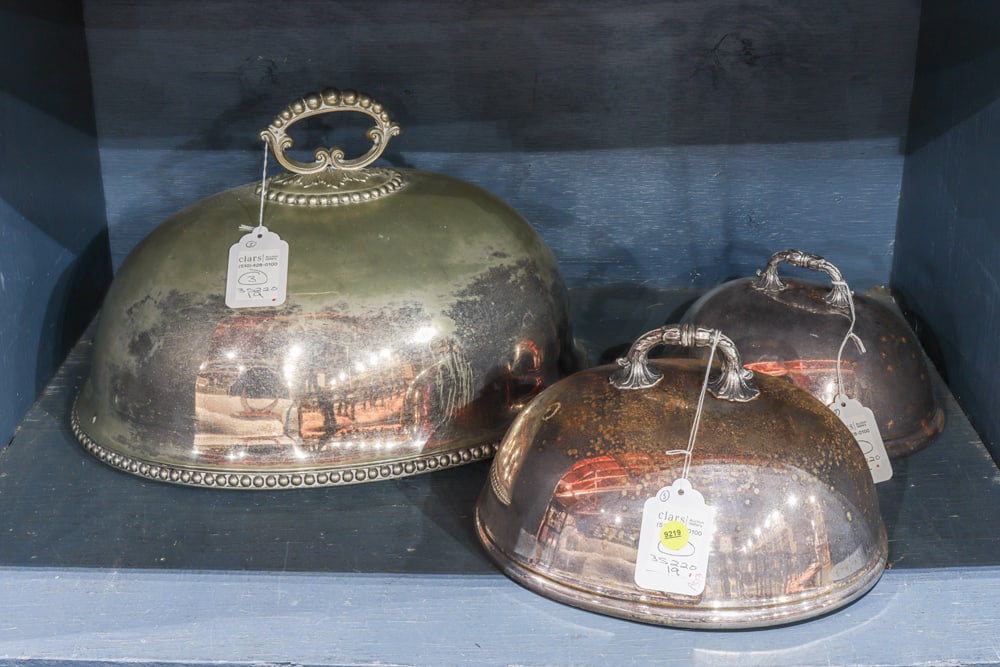 A Three piece Group of Silverplate Platter Domes: A three-piece group of silverplate platter domes, 10"w to 17.75"w