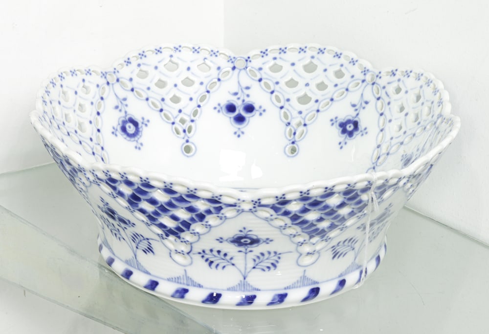 A Royal Copenhagen Fruit Bowl in the Blue Fluted Pattern: A Royal Copenhagen fruit bowl in Blue Fluted pattern, 9"dia