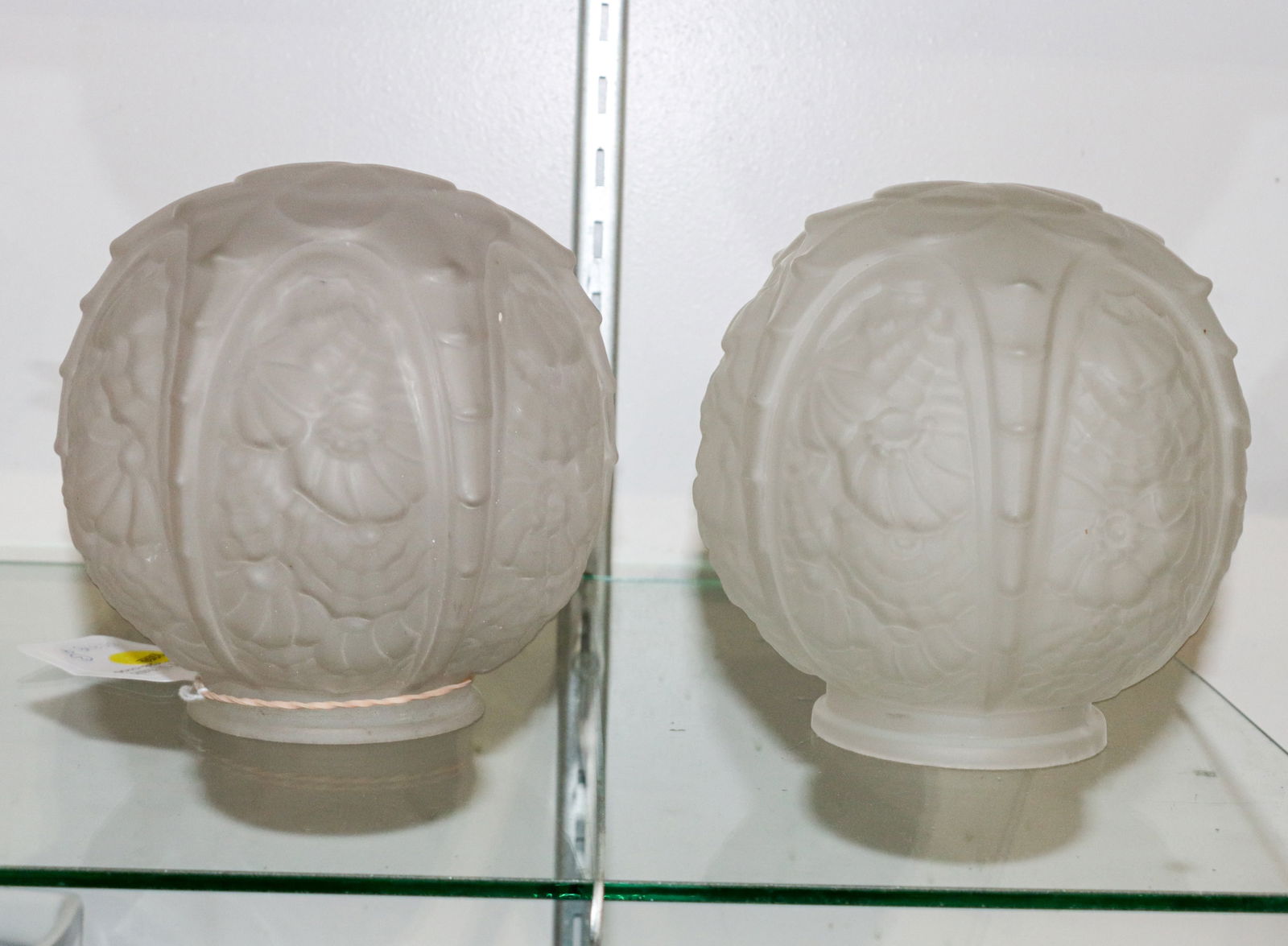 A pair of French Art Deco glass shades: A pair of French Art Deco glass shades, fitter 3.25"dia