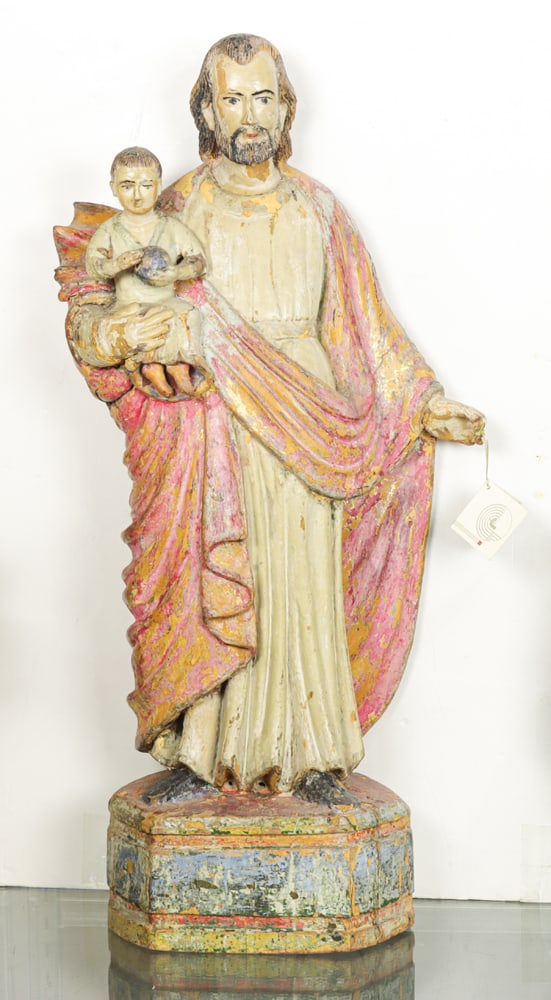 A 19th Century Polychrome Wood Sculpture of Christ and Joseph: A 19th century polychrome wood sculpture of Christ and Joseph, 28.5"h