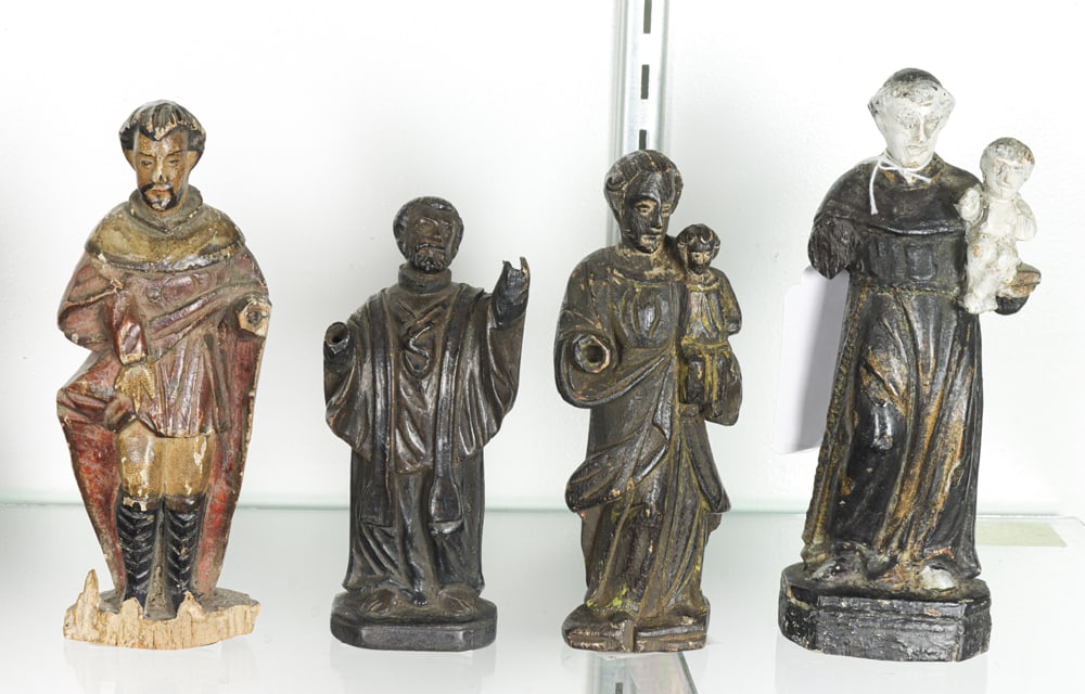 A Group of Four 18th/19th Century Carved Wood Santos Figures (1 of 1)
