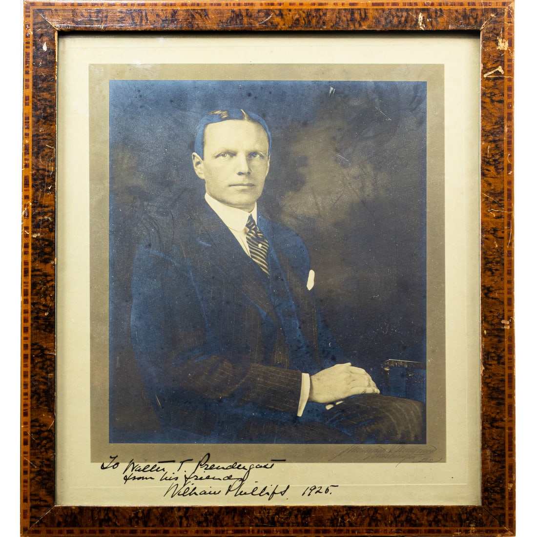 A signed and dated silver gelatin photograph of William Phillips: A signed and dated silver gelatin photograph of William Phillips, Under Secretary of State and Ambassador to various countries, serving under the Wilson, Harding, Coolidge and Roosevelt presidencies,