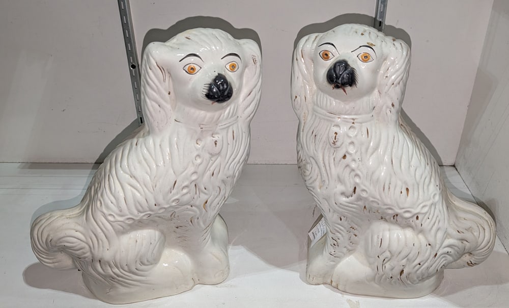 A large pair of Staffordshire pottery spaniels (1 of 1)