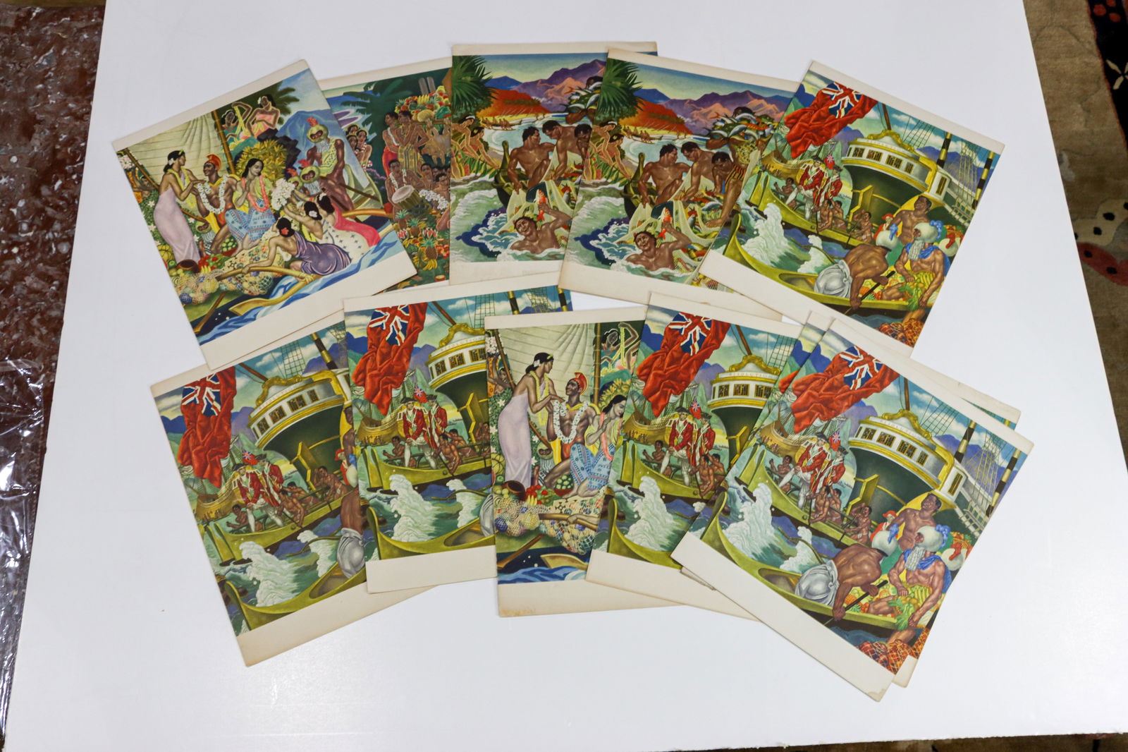 A Collection of Matson Lines Cruise Ship Menu Covers: A collection of Matson Lines cruise ship menu covers from the S.S. Lurline, Eugene Savage art to covers, circa 1951, 13.75"h x 10.5"w [11 total]