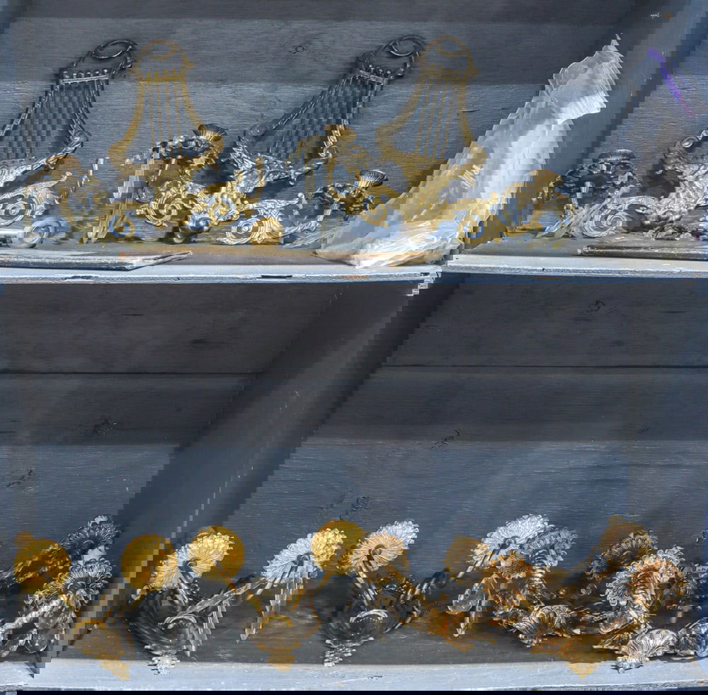 A group of wall sconces with an 1886 coal mining ledger: A group of seven brass and crystal wall sconces, with a bound ledger related to coal mining, 1886, also accompanying the lot are (2) bags of loose crystals [10 total]