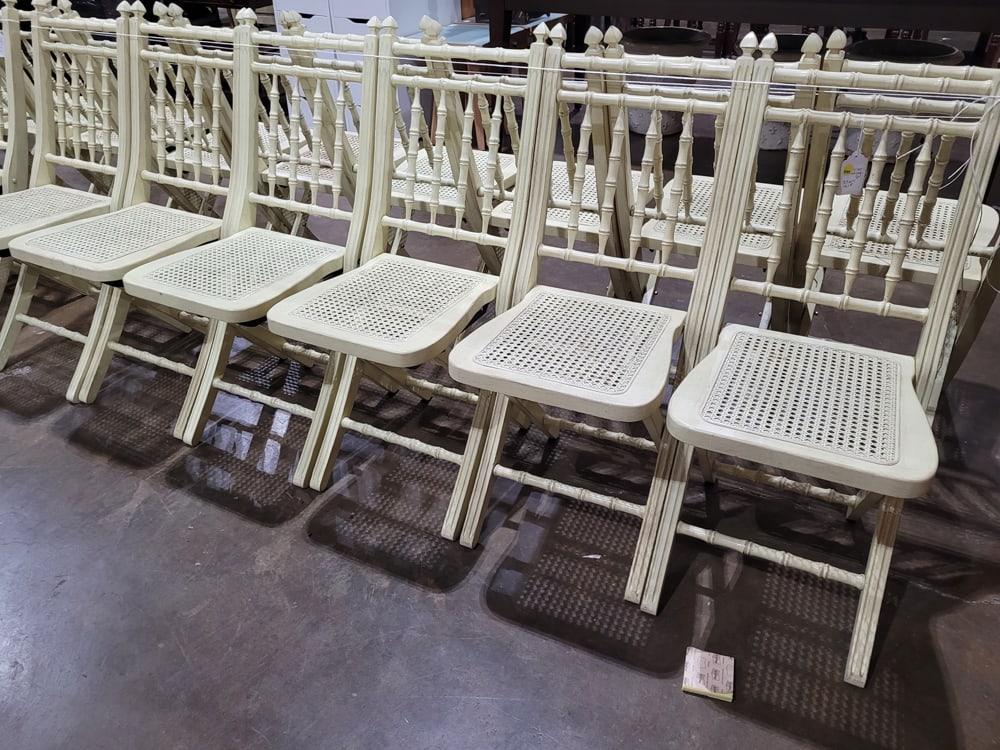 A set of six Ballard design faux bamboo cane folding event chairs: A set of six Ballard design faux bamboo cane folding event chairs, 35.5"h x 14.5"w x 14.5"d (seat) [6 total]