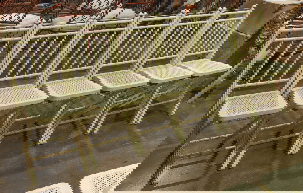 A set of six Ballard Design faux bamboo cane folding event chairs: A set of six Ballard Design faux bamboo cane folding event chairs, 35.5"h x 14.5"w x 14.5"d (seat) [6 total]