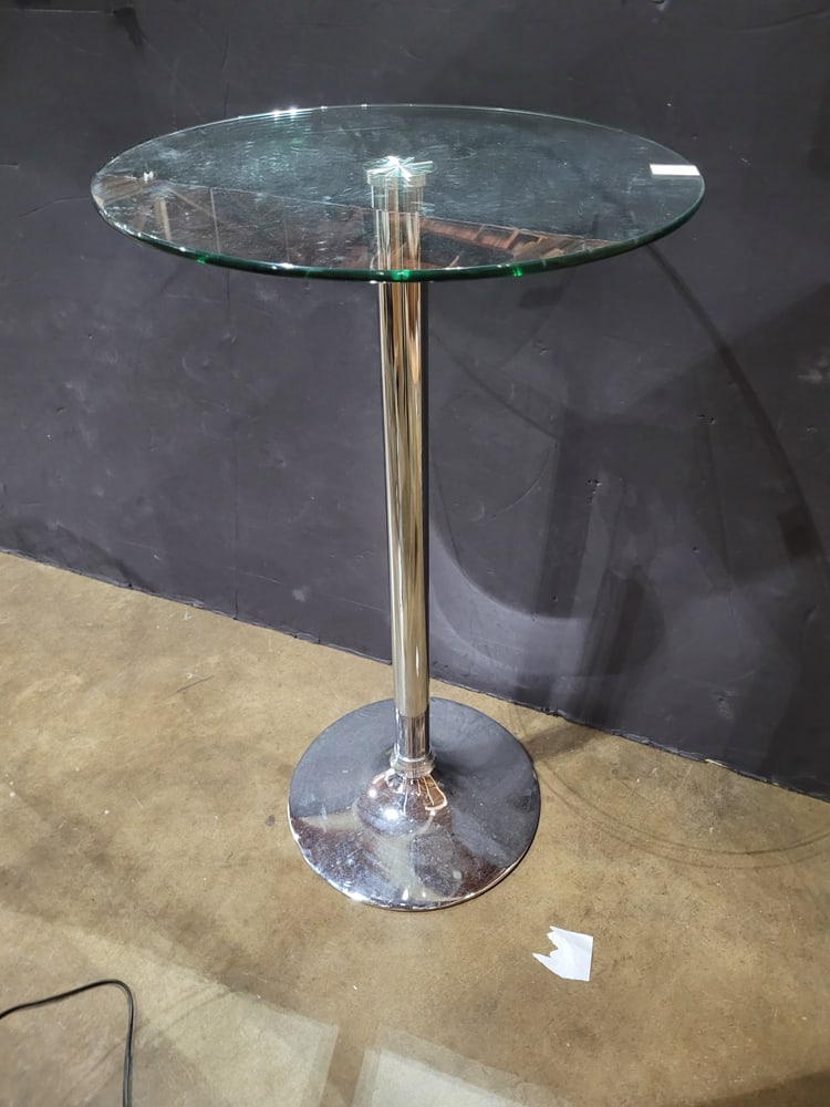 A Modern chromed metal and glass bar table (1 of 1)