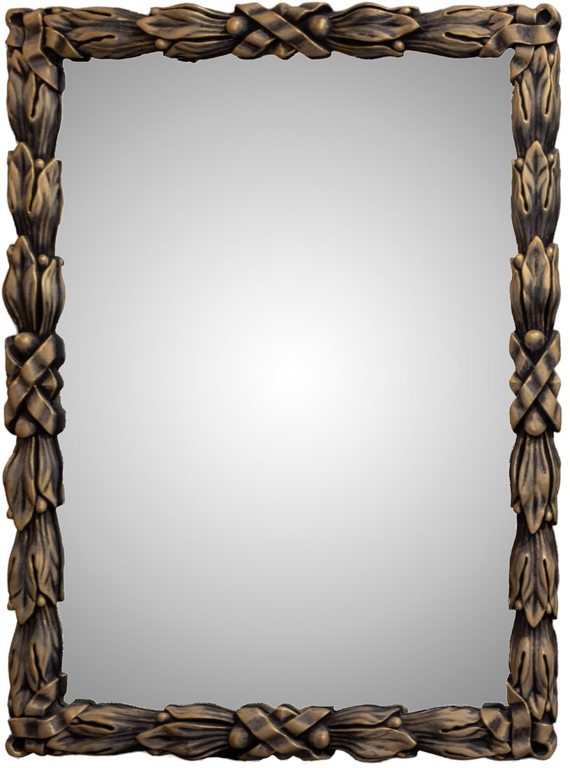 A large Contemporary burnished gilt mirror in the Neoclassical taste: A large Contemporary burnished gilt mirror in the Neoclassical taste, the frame of berried garland, 65"h x 50"w x 3"d