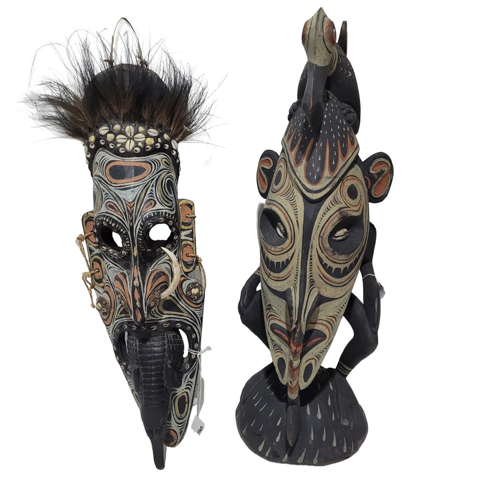 An Oceanic polychrome carved figure and a mask: An Oceanic polychrome carved figure and a mask, greatest 27.5"h