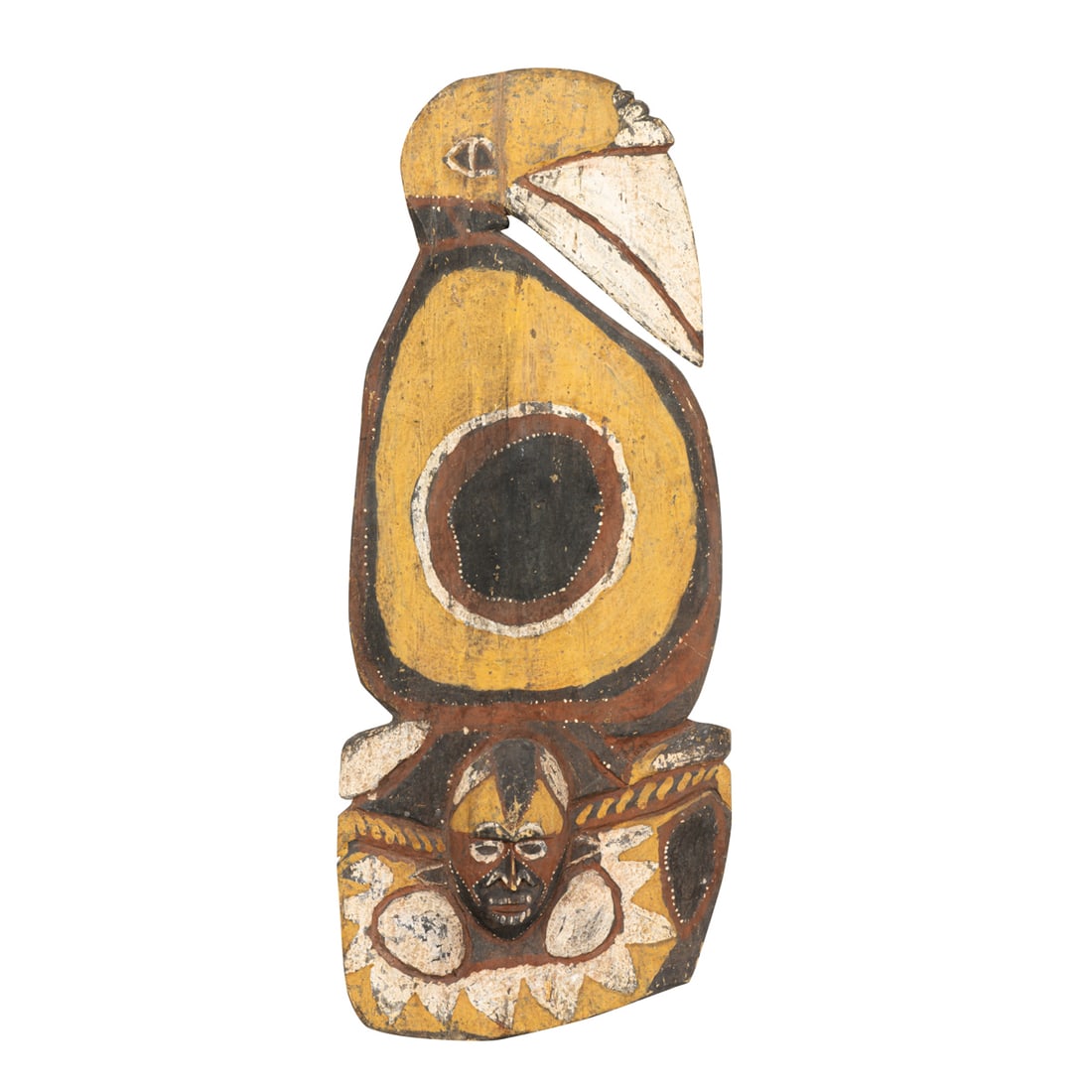 An Oceanic polychrome carved panel of bird form: An Oceanic polychorme carved panel of bird form, Papua New Guinea, 42"h x 17.75"w.