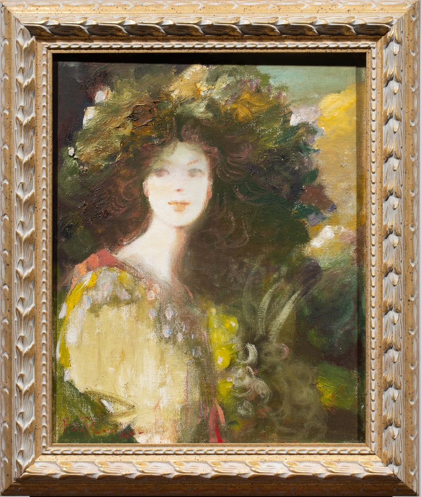Painting, Federica G. Ravizza: Federica G. Ravizza (Italian, b. 1947), "Titania," 2013, oil on canvas, signed lower left, signed, titled, dated and inscribed "Venezia" verso, canvas: 20"h x 16"w, overall (with frame): 25"h x 21"w.