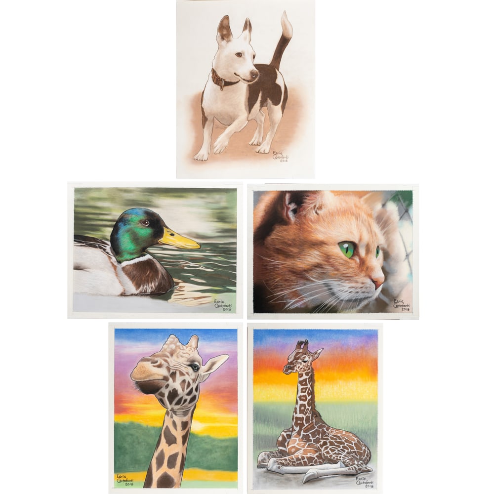 Works on paper, Ernie Centofanti: (lot of 5) Ernie Centofanti (American, b. 1956), Portraits of Animals, pastel on paper, each signed and dated, sheet (unframed, for each): 14"h x 11"w/11"h x 14"w
