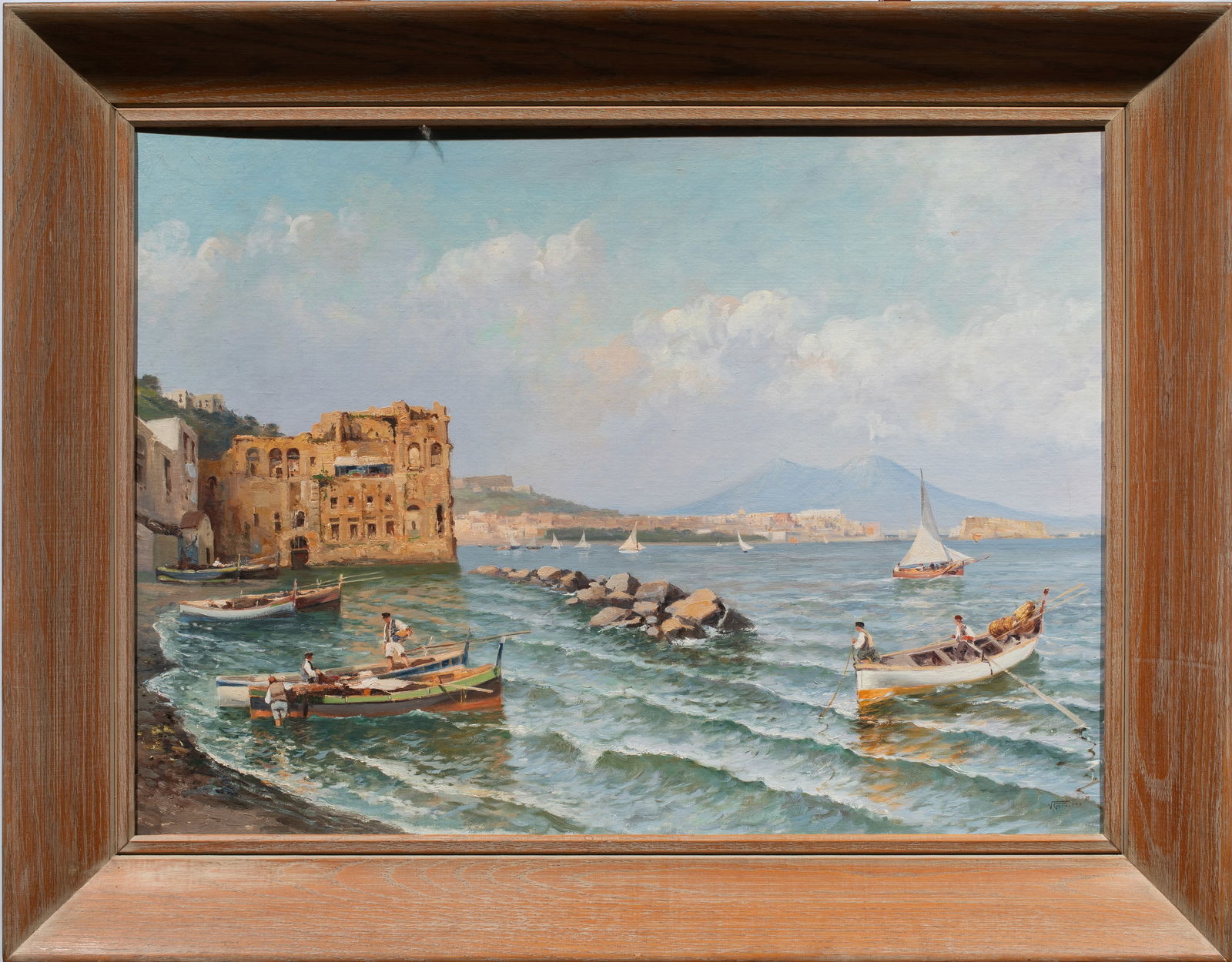 Painting, Vincenzo Canino: Vincenzo Canino (Italian, 1892-1978), Mediterranean Harbor, oil on board, signed lower right, overall (with frame): 28.25"h x 36.25"w