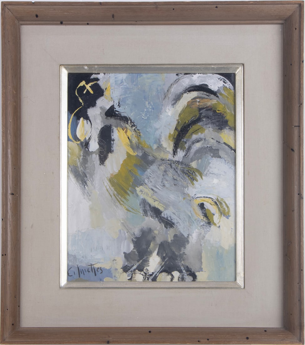 Painting, French School (20th century): French School (20th century), Untitled, 1960, oil on canvas, signed indistinctly lower left, signed indistinctly and dated verso, gallery label (Arthur Lenars & Co, Paris, France) affixed verso,