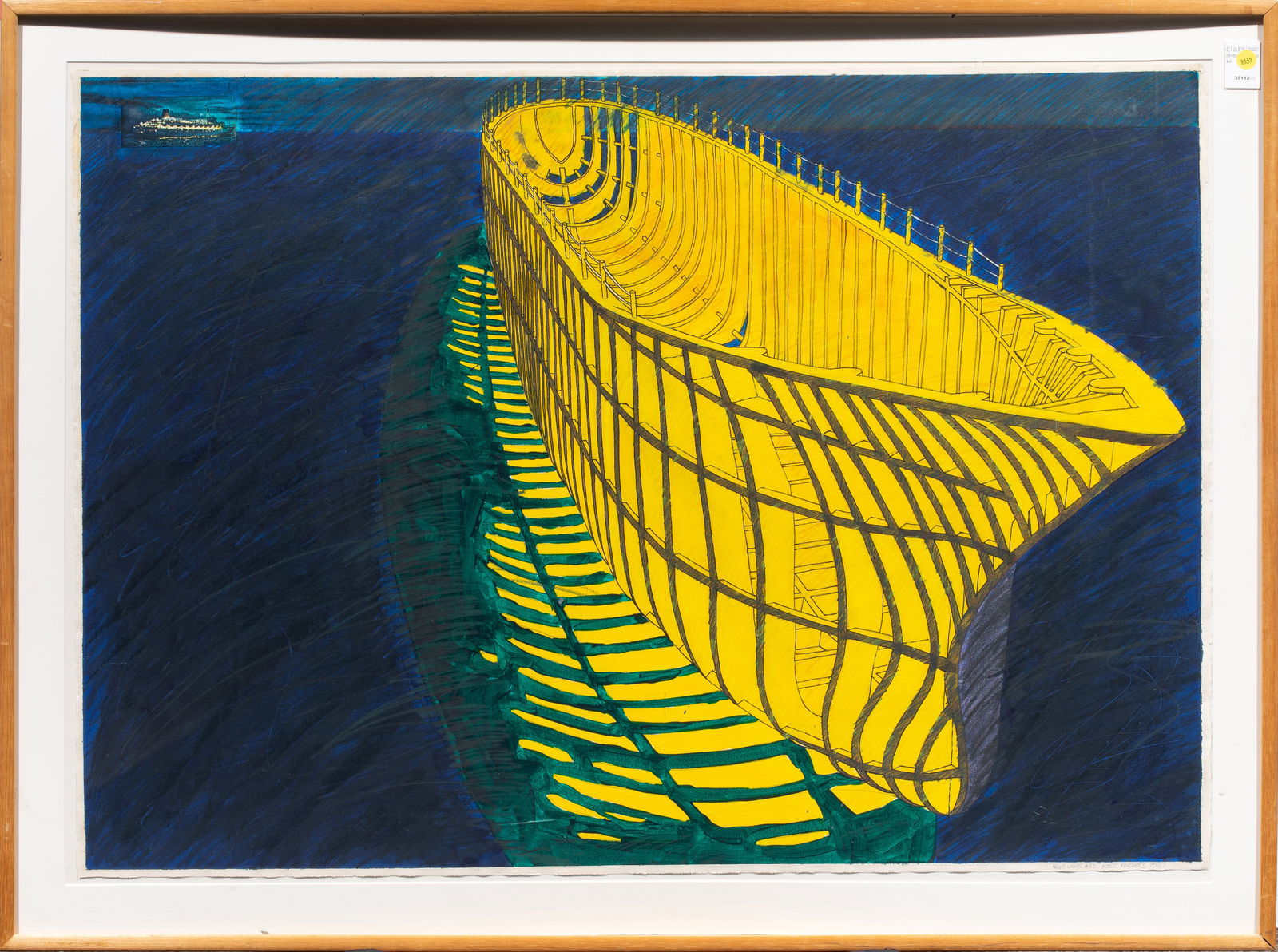 Work on paper, Kent Roberts: Kent Roberts (American, 1947-2019), "Night Liner #55," acrylic on paper, signed lower right, gallery label (Hansen Fuller Goldeen Gallery, San Francisco, CA) affixed verso, overall (with frame): 35"h