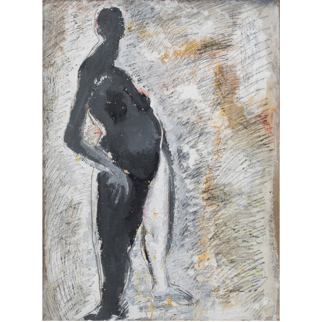 Mixed Media, Rich Silva: Rich Silva (American, 20th century), Untitled (Standing Figure), 1964, gouache and pencil on board, signed and dated lower right, board: 20.5"h x 15"w, overall (with frame): 21"h x 15.5"w