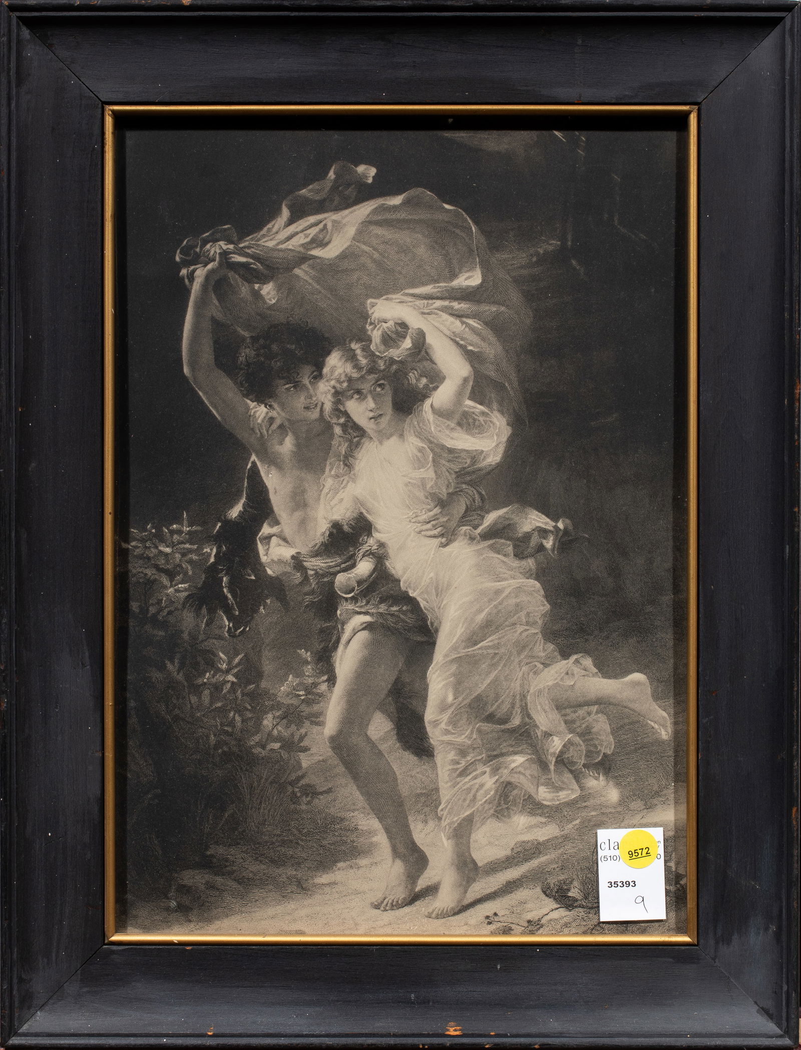 Print, After Pierre Auguste Cot: After Pierre Auguste Cot (French, 1837-1883), "The Storm," offset print, overall (with frame): 20"h x 15"w