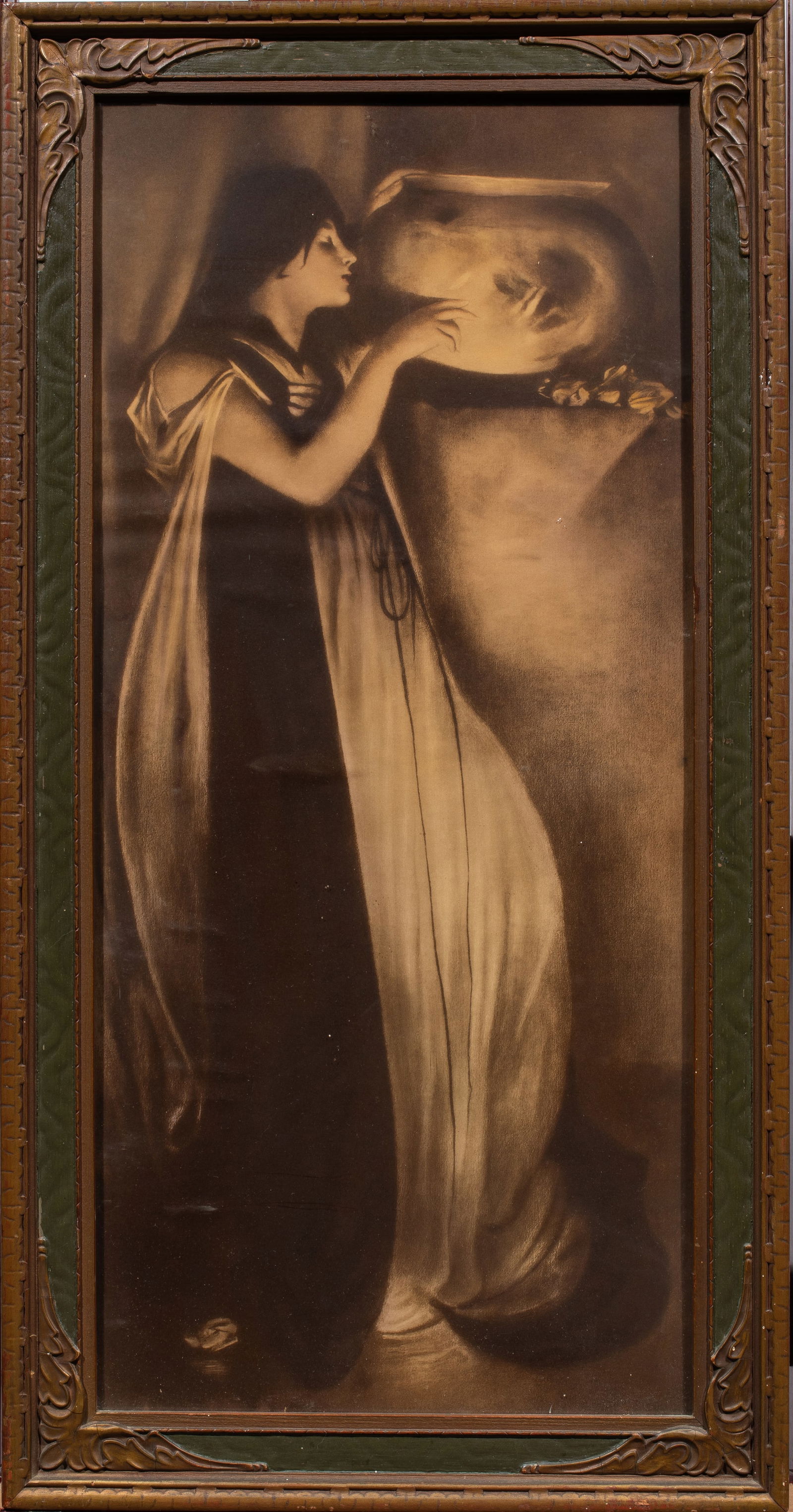 Print, After John White Alexander: After John White Alexander (American, 1856-1915), "Isabella and the Pot of Basil," offset print, overall (with frame): 29"h x 15.25"w