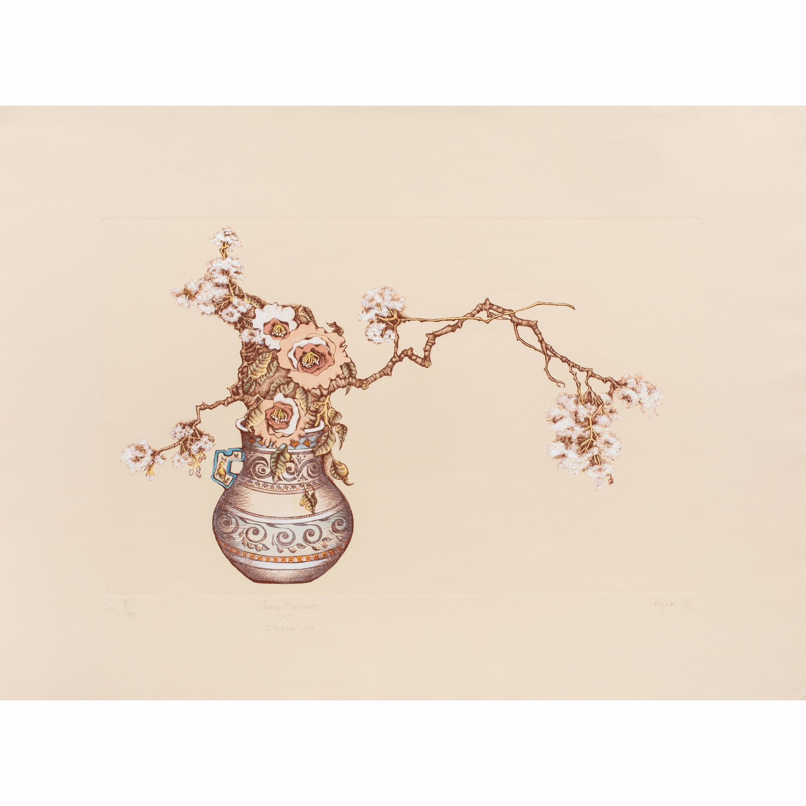 Print, American School: American School (20th century), "Cherry Blossoms, Ikebana Style," color lithograph on paper, pencil signed indistinctly lower right, titled lower center, edition 3/175, overall (sheet): 22"h x 30"w