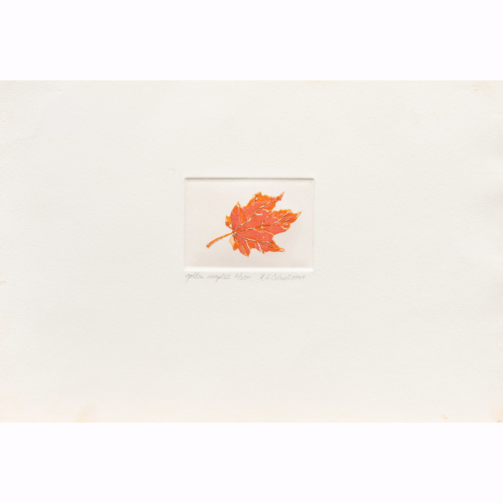 Print, K.L. Colwell: K.L. Colwell (20th century), "Golden Maple II," 1984, etching with embellishment, pencil signed and dated lower right, titled lower left, edition EV 2/20, sheet (unframed): 7.75"h x 11.25"w.