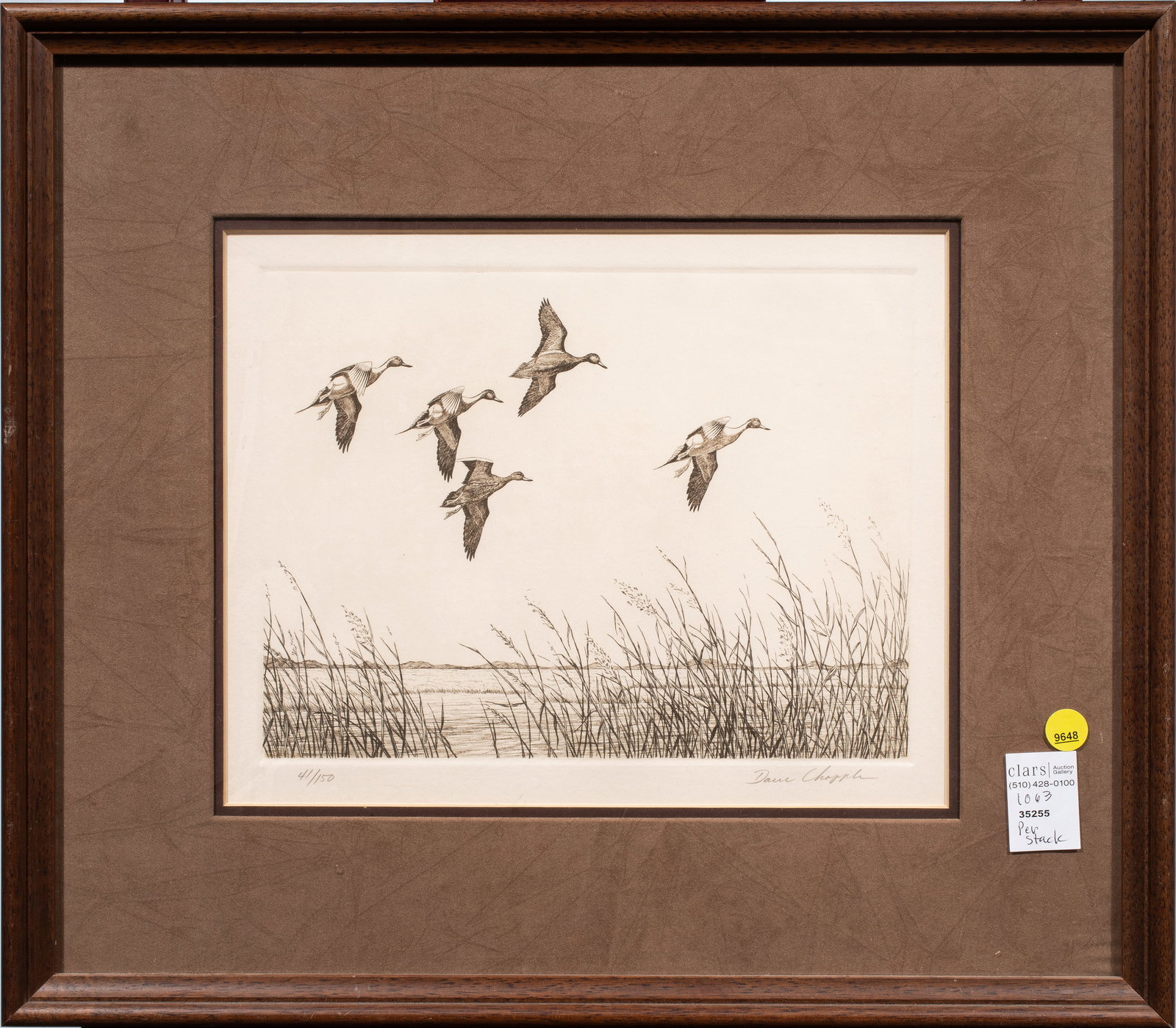 Print, American School (20th century): American School (20th century), Flying Ducks, etching, pencil signed indistinctly lower right, edition 41/150, overall (with frame): 18"h x 20.75"w