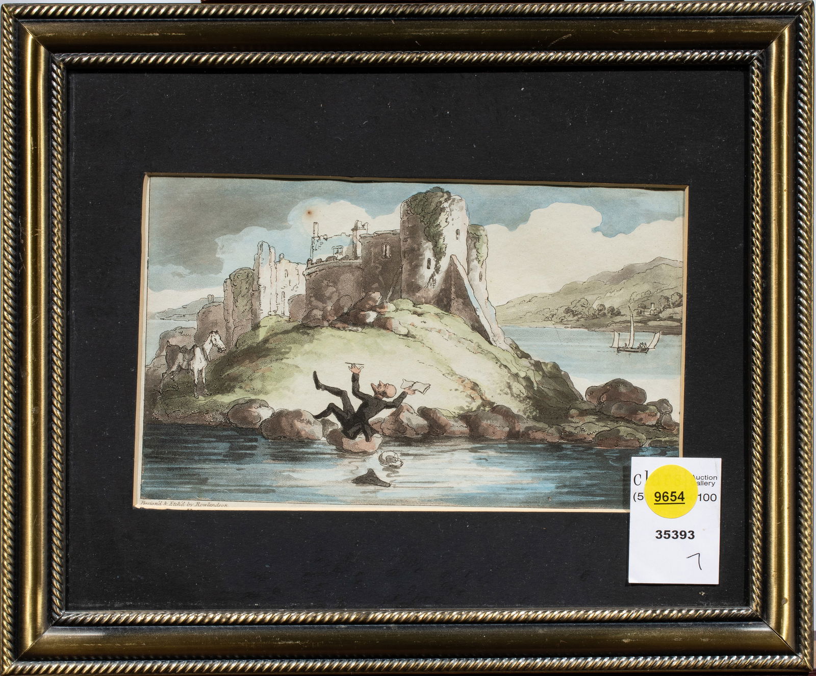 Print, Thomas Rowlandson: Thomas Rowlandson (British, 1786-1827), "Dr. Syntax" First Edition, 1812, hand-colored etching, overall (with frame): 9.5"h x 11.25"w