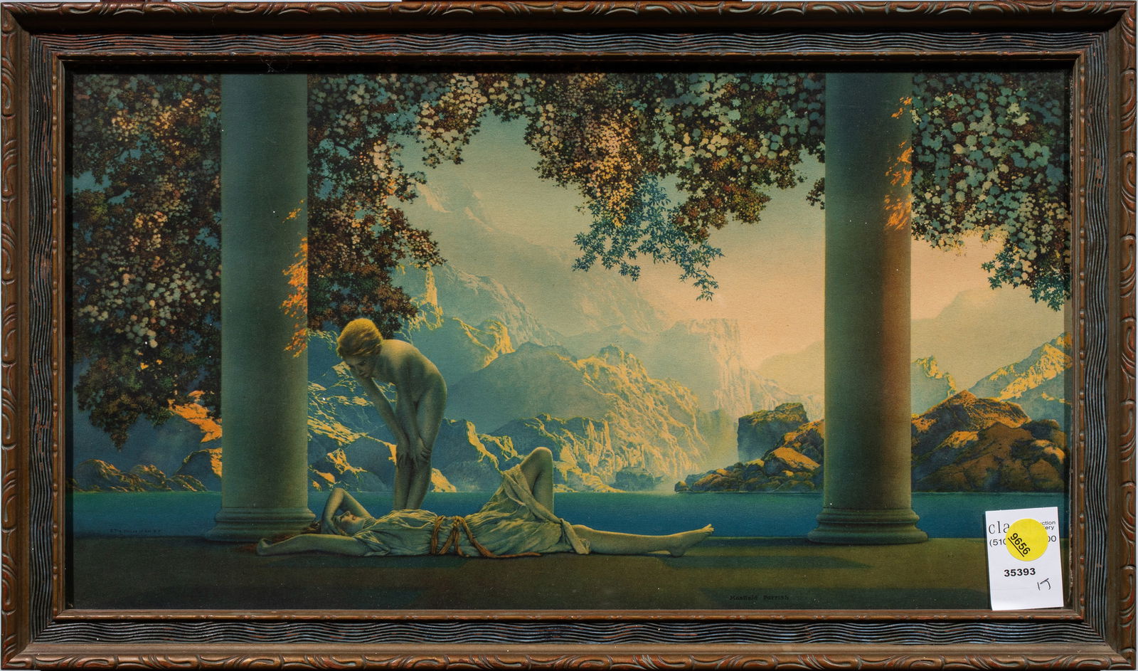 Print, After Maxfield Parrish: After Maxfield Parrish (American, 1870-1966), "Daybreak," offset print, overall (with frame): 11.5"h x 19.5"w